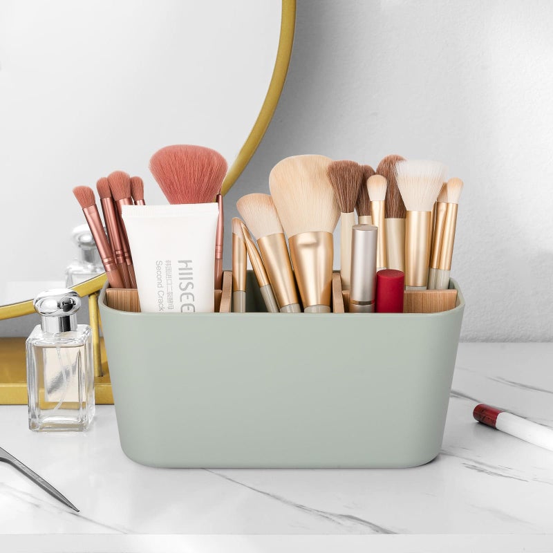 Heagoale Toothbrush Holders for Bathrooms, Bamboo Tooth Brush Holder with 5 Slots Bathroom Vanity Organizer Countertop for Electric Toothbrushes, Toothpaste, Razors - Green - Image 3