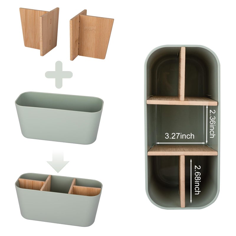 Heagoale Toothbrush Holders for Bathrooms, Bamboo Tooth Brush Holder with 5 Slots Bathroom Vanity Organizer Countertop for Electric Toothbrushes, Toothpaste, Razors - Green - Image 4