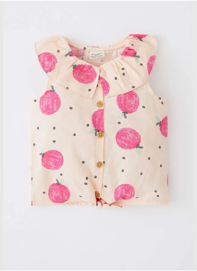 ديفاكتو BabyGirl Front Tie Frill Neck Woven Top Short Sleeve Shirt