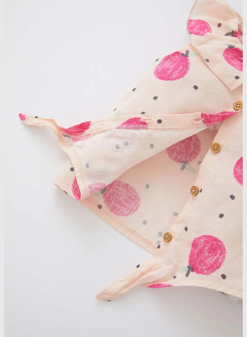 ديفاكتو BabyGirl Front Tie Frill Neck Woven Top Short Sleeve Shirt