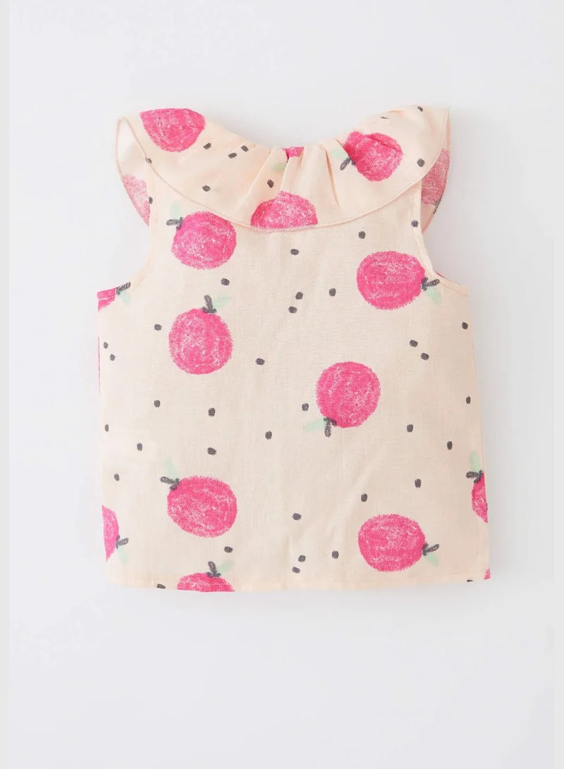 ديفاكتو BabyGirl Front Tie Frill Neck Woven Top Short Sleeve Shirt