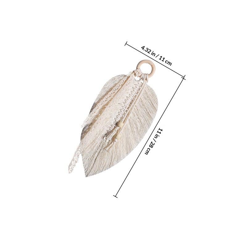 1pc Stylish Tassel Tapestry Hand Woven Tapestry Leaf Hanging Tapestry (Beige) - Image 2