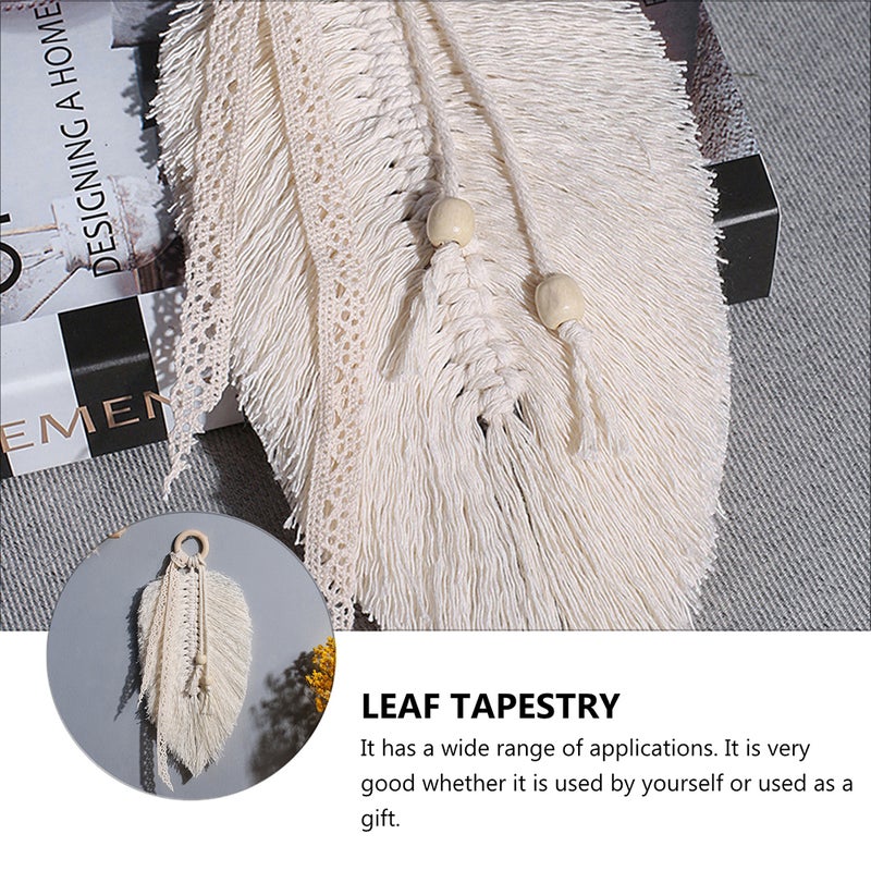 1pc Stylish Tassel Tapestry Hand Woven Tapestry Leaf Hanging Tapestry (Beige) - Image 5