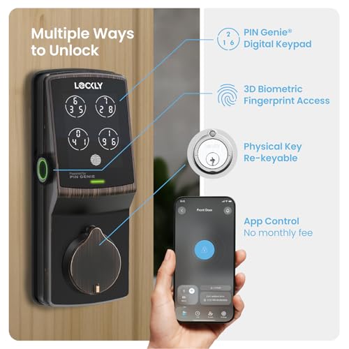 Lockly Secure Pro Wi-Fi Smart Door Lock, Keyless Entry with PIN Genie® Digital Keypad, 3D Biometric Fingerprint Sensor Front Door Lock Deadbolt, Voice Control & Auto Lock - Left Fingerprint Edition - Image 2