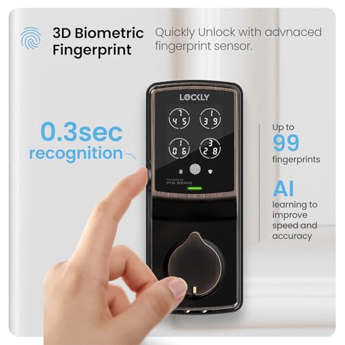 Lockly Secure Pro Wi-Fi Smart Door Lock, Keyless Entry with PIN Genie® Digital Keypad, 3D Biometric Fingerprint Sensor Front Door Lock Deadbolt, Voice Control & Auto Lock - Left Fingerprint Edition - Image 4