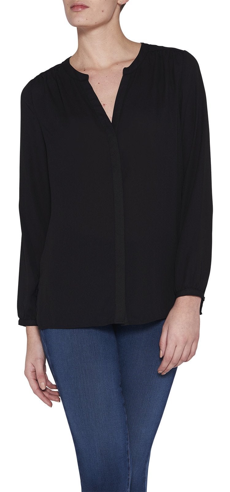 NYDJ Women’s Three-Quarter Sleeve Pintuck Blouse | Classic Lightweight Top Black - Image 4