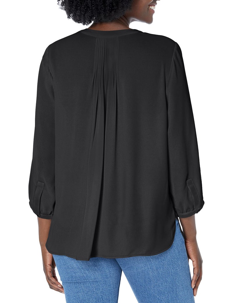 NYDJ Women’s Three-Quarter Sleeve Pintuck Blouse | Classic Lightweight Top Black - Image 2