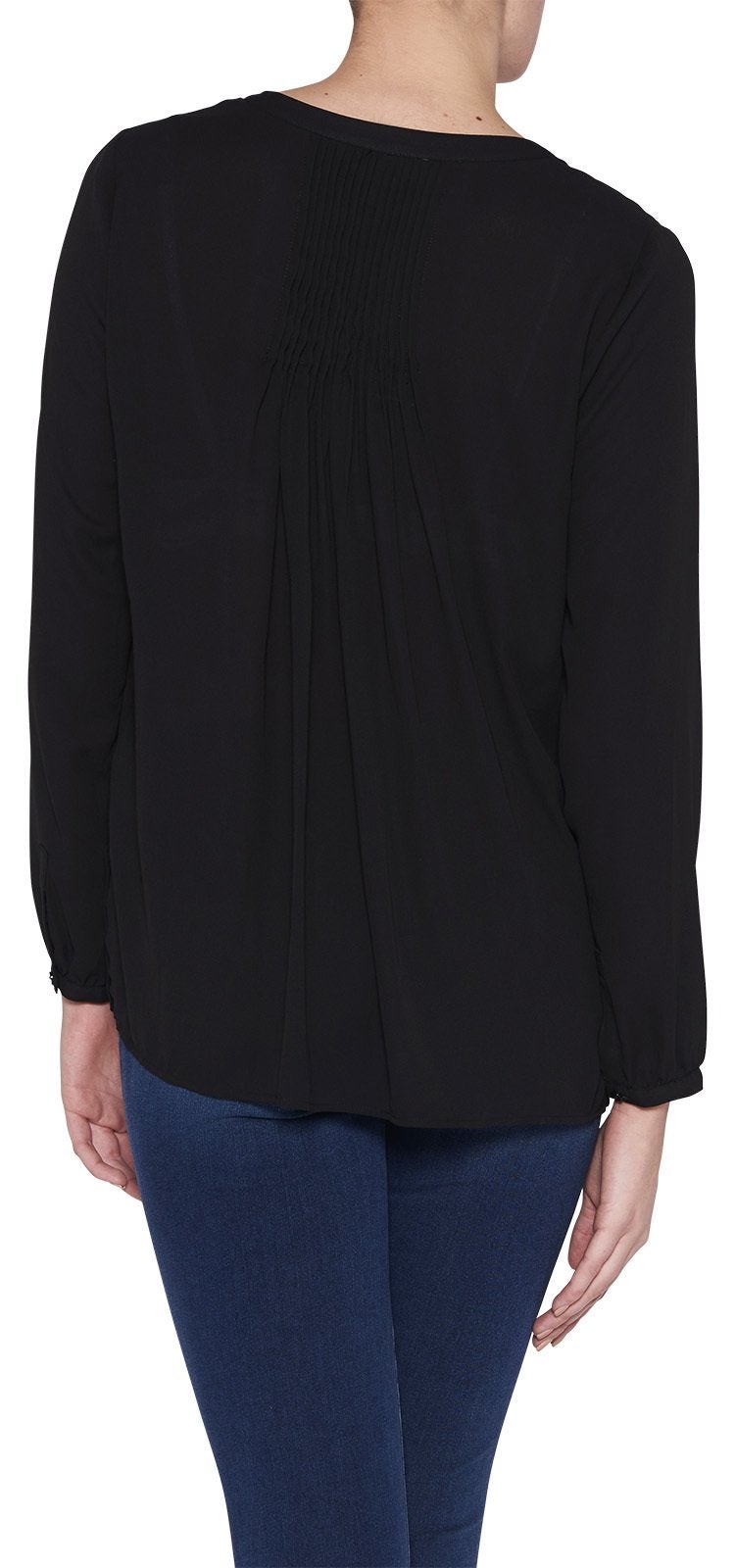 NYDJ Women’s Three-Quarter Sleeve Pintuck Blouse | Classic Lightweight Top Black - Image 5