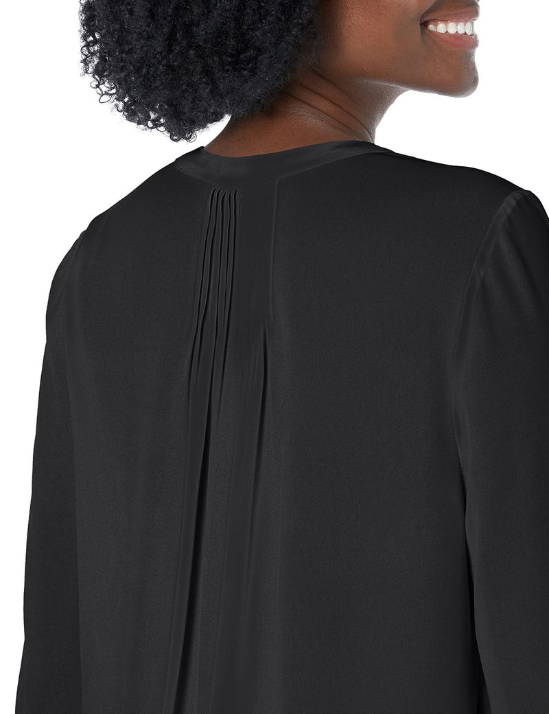 NYDJ Women’s Three-Quarter Sleeve Pintuck Blouse | Classic Lightweight Top Black - Image 3