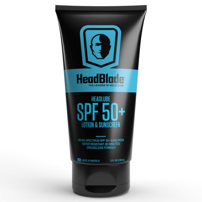 HeadBlade HeadLube SPF 50 Men's Lotion and Sunscreen - No Greasiness, Sweat Resistant, Formulated for Face, Body & Scalps - Water Resistant for 80 Minutes, 5 fl oz