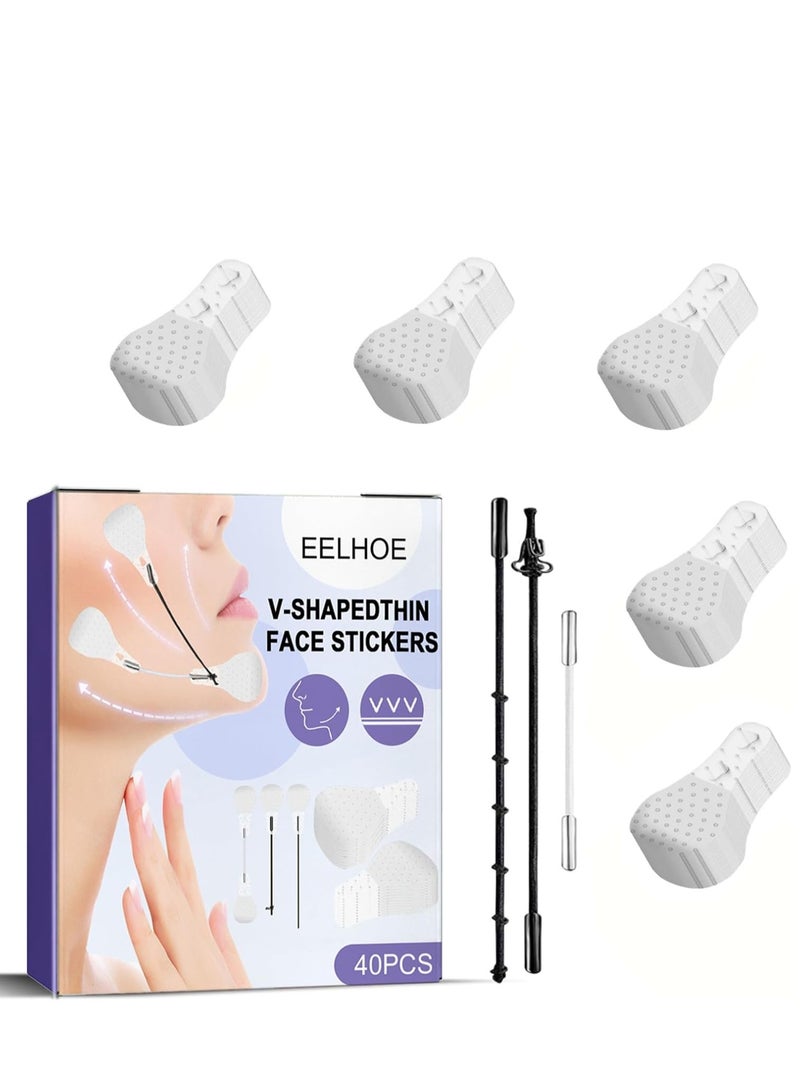 EELHOE 40Pcs Face Lift Tape, Ultra-thin Invisible Face Tape with Lifting Ropes Elastic,Tightening Skin and Hiding Facial and Neck Wrinkles Lifting Saggy Skin (40 Pcs) - Image 1