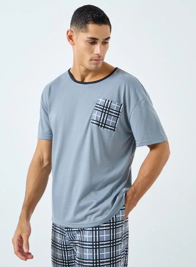 Styli Styli Men Blue T-Shirt and Checked Pyjama Set