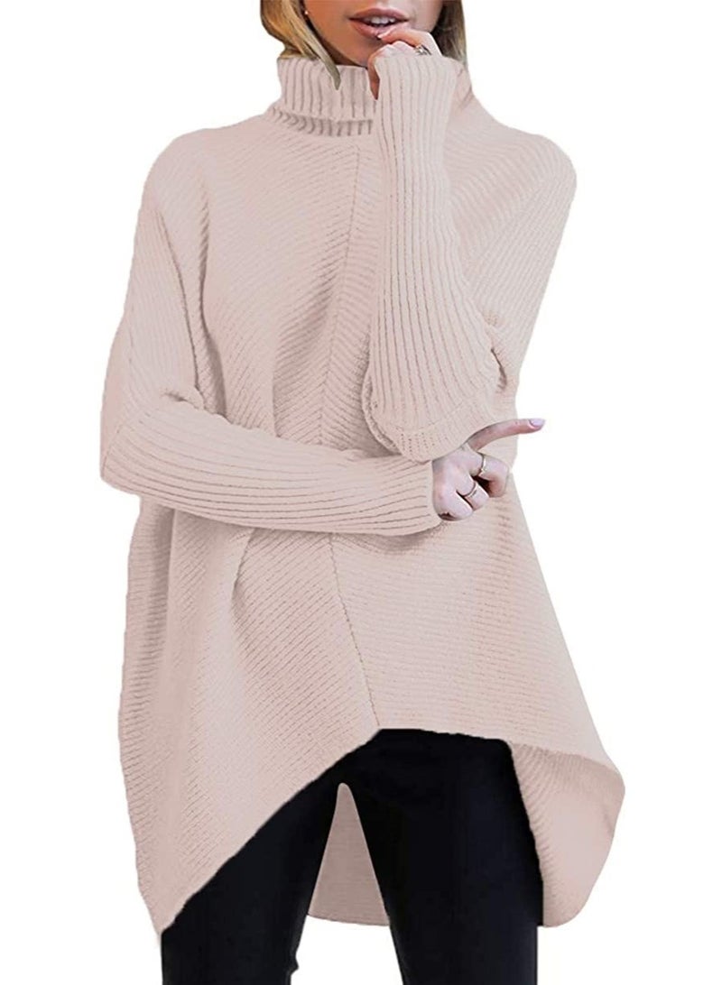 NIBEMINENT Women Knit Sweaters Full Sleeve Turtleneck Irregular Pullover Jumpers Casual Solid Sweater Splice Elegant Lady Autumn Winter - Image 1
