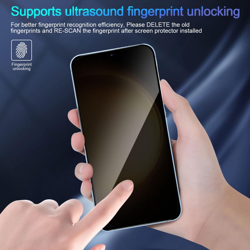 Lokyoo 2 Pack Privacy Screen Protector for Samsung Galaxy S23 Plus/S23 + [Anti-Spy Tempered Glass][Fingerprint Unlock Support], Anti-Scratch, Bubble-Free, Easy Install 9H Protective Glass - Image 4