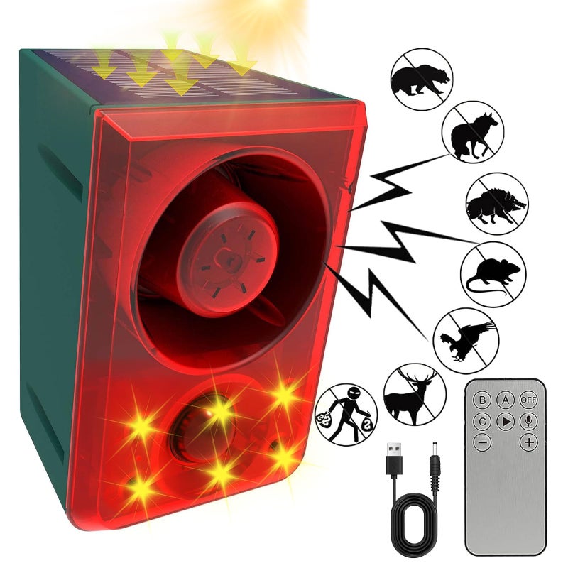 ChunHee Solar Outdoor Motion Sensor Alarm with Dog Barking Gunshot Sound, Support Recording and Adjustable Volume, 130db Loud Noise Maker 3 Work Modes Strobe Light for Home, Villa, Farm, Barn (1pack) - Image 2