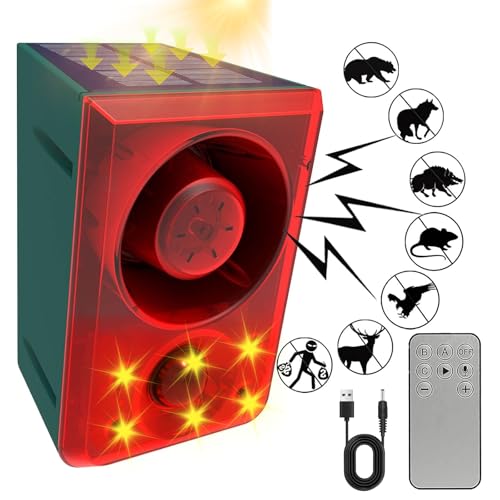 ChunHee Solar Outdoor Motion Sensor Alarm with Dog Barking Gunshot Sound, Support Recording and Adjustable Volume, 130db Loud Noise Maker 3 Work Modes Strobe Light for Home, Villa, Farm, Barn (1pack) - Image 1