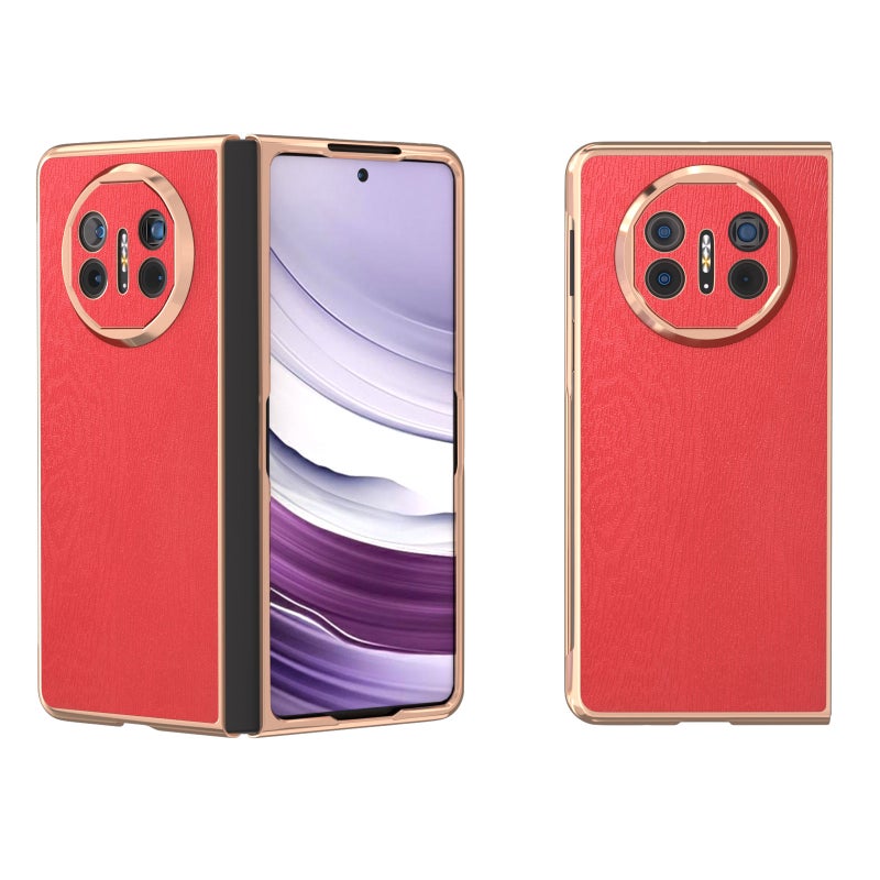 HuHa Protective Cover For Huawei Mate X5 Nano Plating Wood Texture PU Phone Case(Red) - Image 1