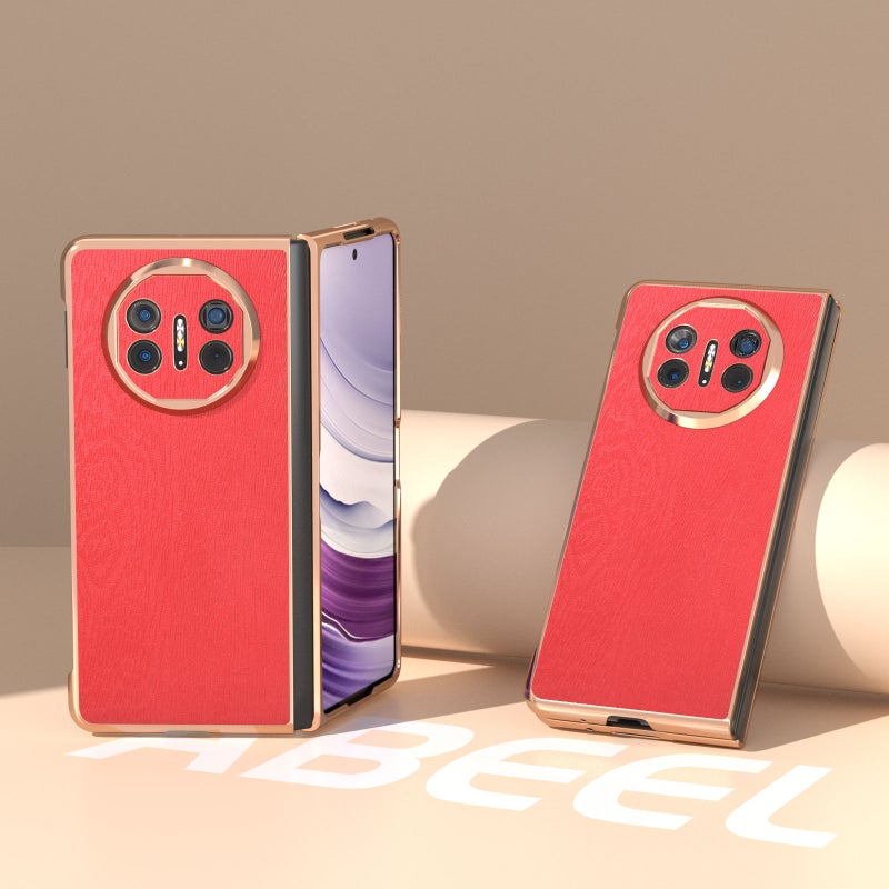 HuHa Protective Cover For Huawei Mate X5 Nano Plating Wood Texture PU Phone Case(Red) - Image 2