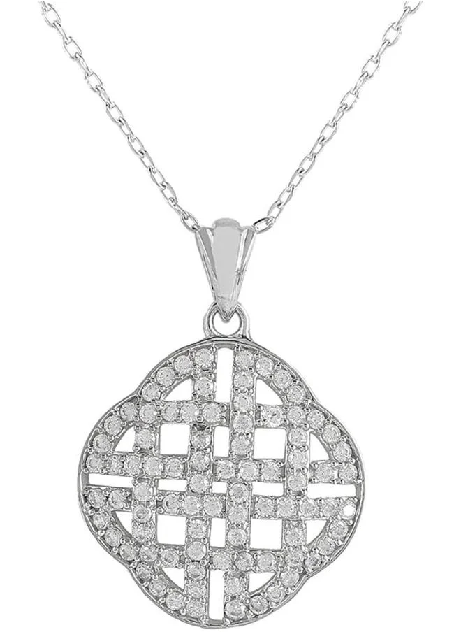 فويلا 925 Sterling Silver CZ Celtic Knot Pendant with Chain