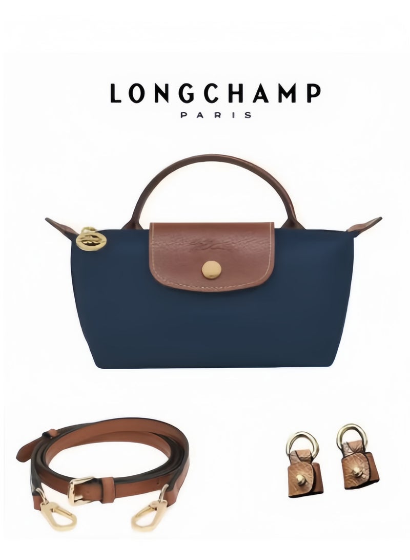 لونج شامب حقيبة يد نسائية صغيرة Longchamp، حقائب Crossbody، حقيبة الكتف حزام الكتف مع مشبك، نمط البحرية الكلاسيكية - Image 1