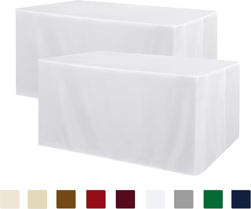 Obstal Individual & group usable 2 Pack Table Clothes for 4 Foot Rectangle Tables - Water Resistant Washable Fabric Polyester Rectangle Table Cover Protector for Wedding, Banquet and Trade Shows, 48L x 24W Inches, White Transit & use compatible - Image 1