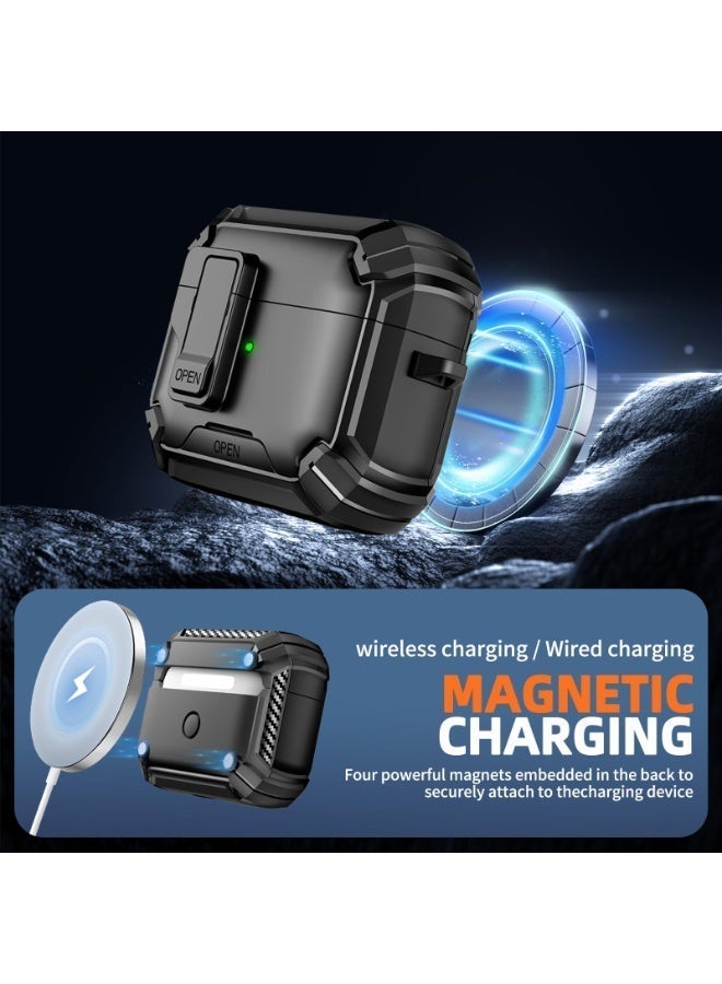 حافظة AirPods Pro 3 (2025) مع حامل هاتف، متوافقة مع Magsafe، غطاء قفل مغناطيسي تلقائي لـ AirPods Pro الجيل الثالث، أسود - Image 3