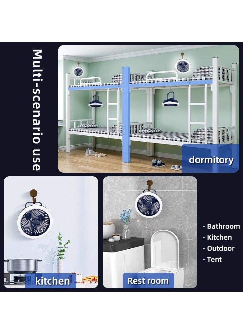 SänHahn Desk Fan, USB Fan 2400mAh Rechargeable Battery Powered, Personal Fan with Remote Control, 3 Speed, Strong Airflow Portable Fan, Quiet Operation Fan with LED Light and 360° Rotate Easy Clean Table Fan for Bedroom Home Office Outdoor Travel - White/Navy - Image 5