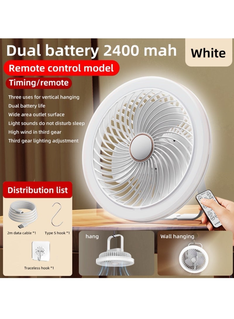 SänHahn Desk Fan, USB Fan 2400mAh Rechargeable Battery Powered, Personal Fan with Remote Control, 3 Speed, Strong Airflow Portable Fan, Quiet Operation Fan with LED Light and 360° Rotate Easy Clean Table Fan for Bedroom Home Office Outdoor Travel - White/Navy - Image 2