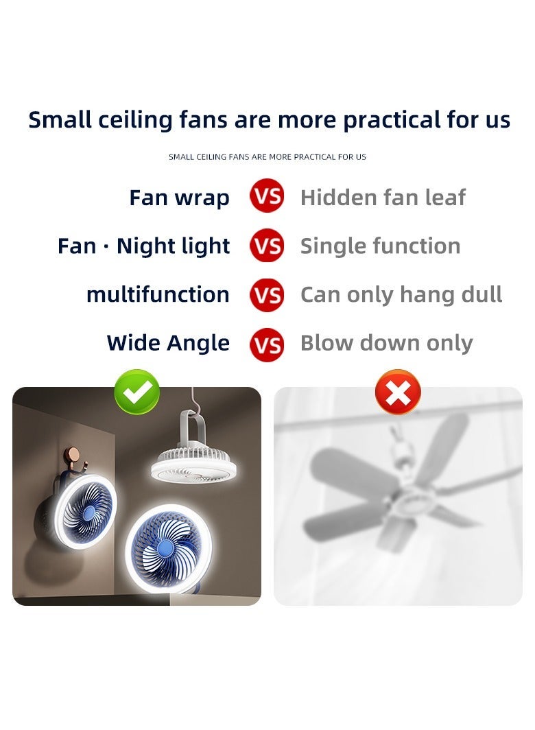 SänHahn Desk Fan, USB Fan 2400mAh Rechargeable Battery Powered, Personal Fan with Remote Control, 3 Speed, Strong Airflow Portable Fan, Quiet Operation Fan with LED Light and 360° Rotate Easy Clean Table Fan for Bedroom Home Office Outdoor Travel - White/Navy - Image 4