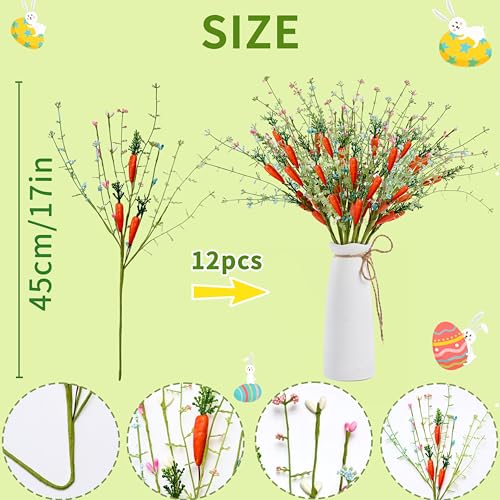 MAINGKAUNG Easter Decorations 12 PCS Artificial Easter Stems with Carrots and Colorful Berries Easter Picks Berry Stems for Living Room Centerpieces Home Vase Decor and Easter Celebrations - Image 3