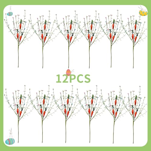 MAINGKAUNG Easter Decorations 12 PCS Artificial Easter Stems with Carrots and Colorful Berries Easter Picks Berry Stems for Living Room Centerpieces Home Vase Decor and Easter Celebrations - Image 2