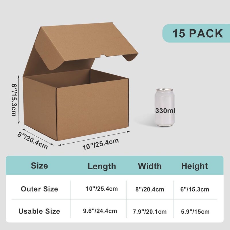CRUGLA صناديق شحن CRUGLA مقاس 10x8x6، 15 قطعة صناديق بريدية قابلة للطي من الكرافت البني، صناديق كرتون مضلع 3 طبقات لتغليف الأعمال الصغيرة، البريد والتخزين - Image 3