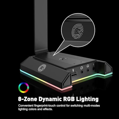 EKSA RGB Headset Stand, Headphone Stands with 7.1 Surround Sound & USB/3.5mm Port, Desk Gaming Headsets Holder with Aluminum Alloy Rod & Non-Slip Rubber Pad, Suitable for Most Gamer Desktop Earphones - Image 3