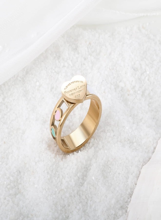 JINHUI Silver Ring Band for Women, Forever Love Ring Engraved, Dainty Graduation Jewelry (Rosegold, 7) - Image 5