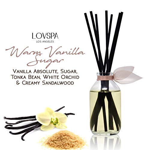 LOVSPA Reed Diffuser Set, Warm Vanilla Sugar Scented Oil Diffuser with Sticks, Home Fragrance Accessories for Bathroom Shelf Decor, Aroma Diffusers for Home or Office Fall Decor, USA Made - Image 3