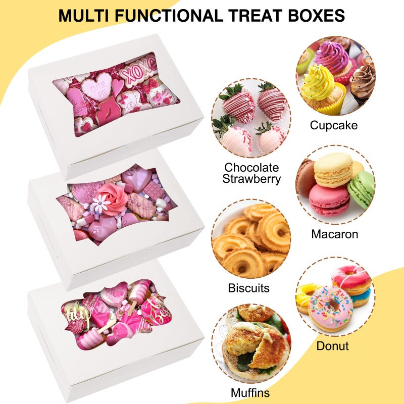TOMNK 30pcs Cookie Boxes, 8x6x2.5 Inches 3 Style Windows Treat Boxes with Window for Treats, Chocolate Covered Strawberries, Muffins, Donuts - Image 3