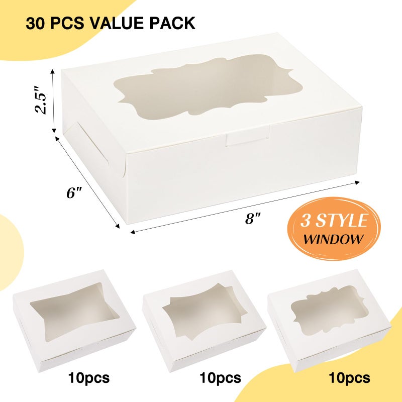 TOMNK 30pcs Cookie Boxes, 8x6x2.5 Inches 3 Style Windows Treat Boxes with Window for Treats, Chocolate Covered Strawberries, Muffins, Donuts - Image 2