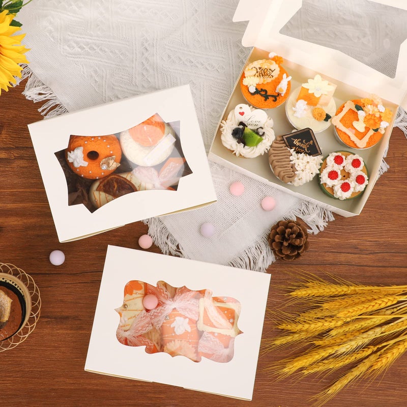TOMNK 30pcs Cookie Boxes, 8x6x2.5 Inches 3 Style Windows Treat Boxes with Window for Treats, Chocolate Covered Strawberries, Muffins, Donuts - Image 5