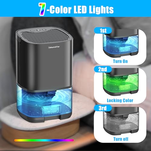 MADETEC Dehumidifiers for Bedroom 35oz Small Dehumidifier for Home 2500 Cubic Feet(350sq ft) with 7 LED Lights, Ultra Quiet & Auto Shut off Dehumidifier for Bathroom Basement Closet Garage RV, Black - Image 3