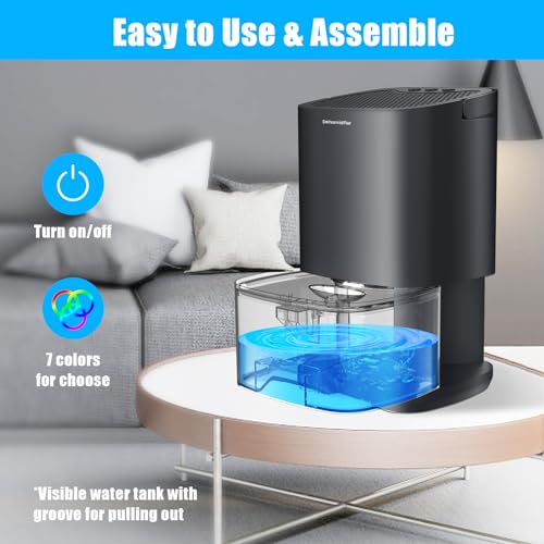 MADETEC Dehumidifiers for Bedroom 35oz Small Dehumidifier for Home 2500 Cubic Feet(350sq ft) with 7 LED Lights, Ultra Quiet & Auto Shut off Dehumidifier for Bathroom Basement Closet Garage RV, Black - Image 5