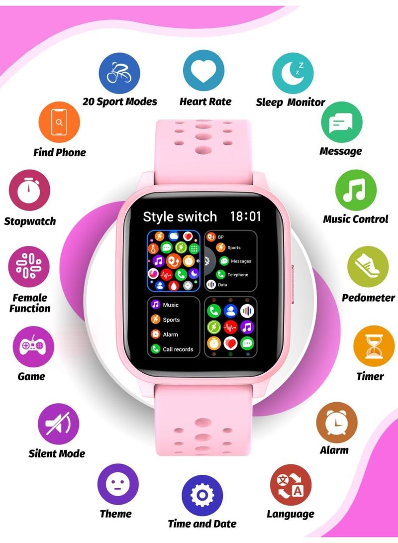 Kids Smart Watch with Sleep Mode, 20 Sports Modes, 5 Games, and Pedometer - Fun Birthday Gift for 4-16 Year-Olds (Pink) - Image 3