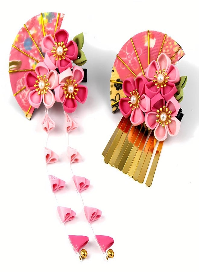 CAMDOM 2Pcs Womens Japanese Kimono Flower Hair Clips Tassel Hair Hairpins Traditional Kanzashi Hair Accessories Set - Image 1