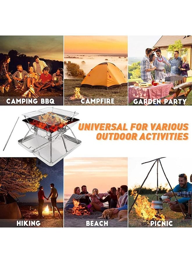 Arabest - BBQ Fire Pit Portable Campfire Pit Collapsible Stainless Steel Grill for Camping Picnic Patio Backyard and Garden with Fire Tube Carrying Bag（with Iron Carry Box） - Image 1