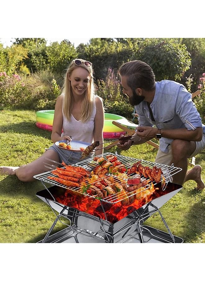 Arabest - BBQ Fire Pit Portable Campfire Pit Collapsible Stainless Steel Grill for Camping Picnic Patio Backyard and Garden with Fire Tube Carrying Bag（with Iron Carry Box） - Image 1