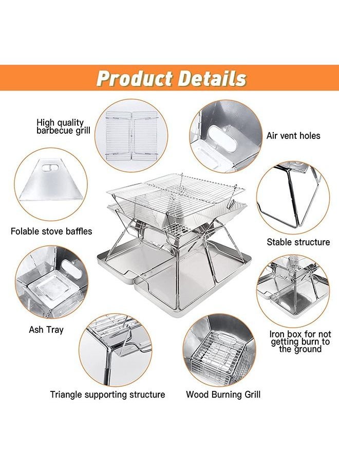 Arabest - BBQ Fire Pit Portable Campfire Pit Collapsible Stainless Steel Grill for Camping Picnic Patio Backyard and Garden with Fire Tube Carrying Bag（with Iron Carry Box） - Image 1