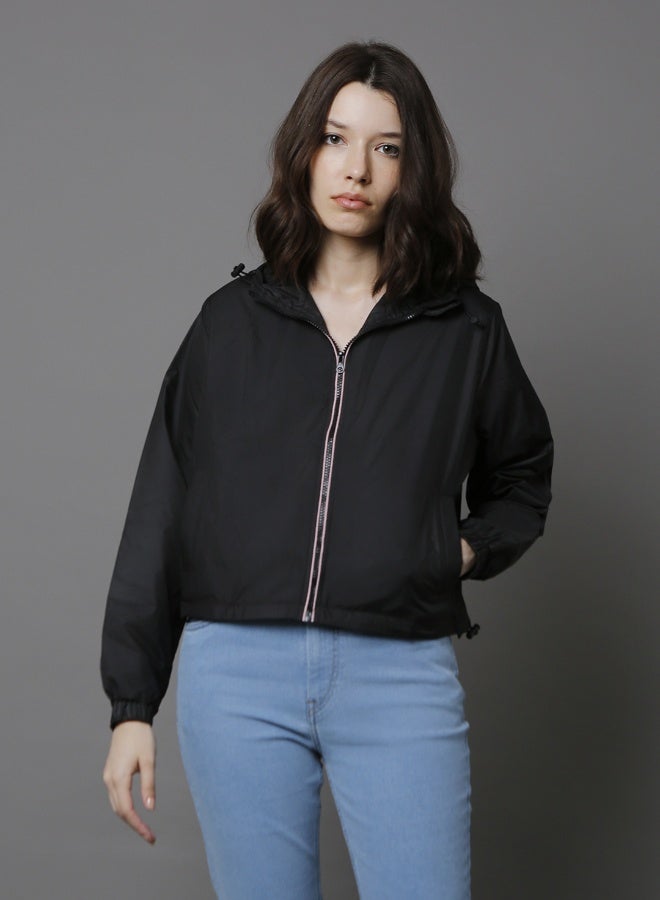 HIGH STAR Women's Black 100% Polyester Solid Pattern Regular Fit Jacket - Image 1