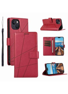 Case Cover For iPhone 13 PU Genuine Leather Texture Embossed Line Phone Case Red
