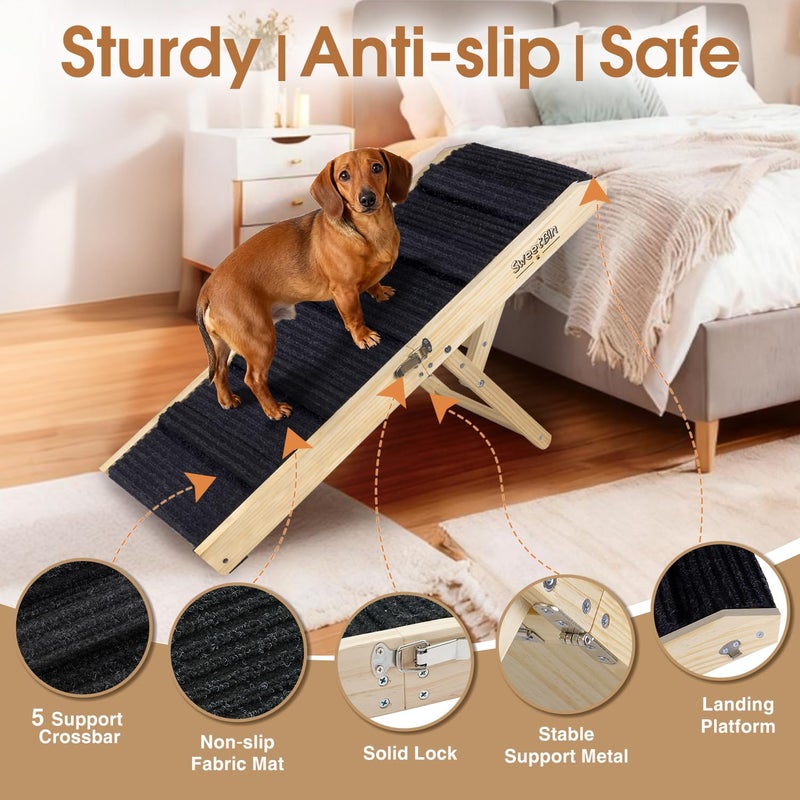 SweetBin 2026 Upgraded Dog Ramp for Couch - Foldable Small Dog Ramp for Bed - 4 Adjustable Height from 12" to 20" - Portable Pet Stairs with Non-Slip Pad - Pet Ramps Use for Low Bed Couch Steps Up to 60LBS - Image 3