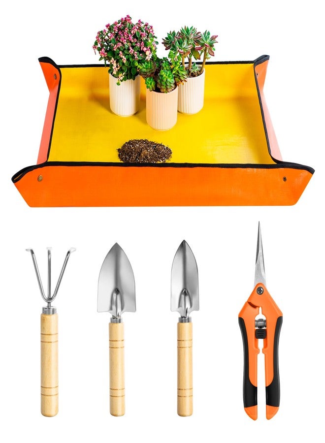 Josteve Plant Repotting Mat, 5Pcs Succulent Tools Mini Garden Small Gardening Tools Indoor, Pruning Shear Gardening Scissor, Hand kit for Bonsai, Cactus, Fairy, Houseplant Transplanting, Seedling - Image 1