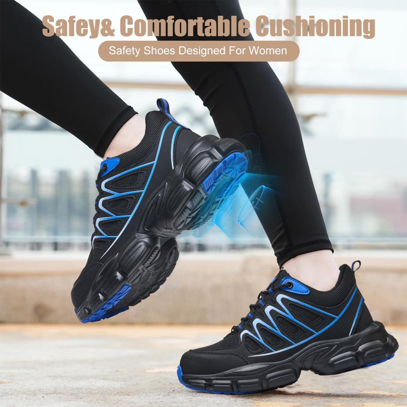 Hogent Steel Toe Shoes for Women Men Wide Non Slip Composite Work Sneakers Indestructible Comfortable Safety Tennis Shoes Lightweight Breathable Construction Sneakers Puncture Proof Ergonomic Design - Image 2
